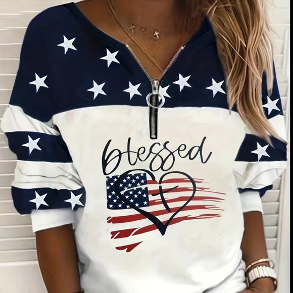 Tops - Stripes & Stars V-Neck Zip Sweatshirt BRAND NEW